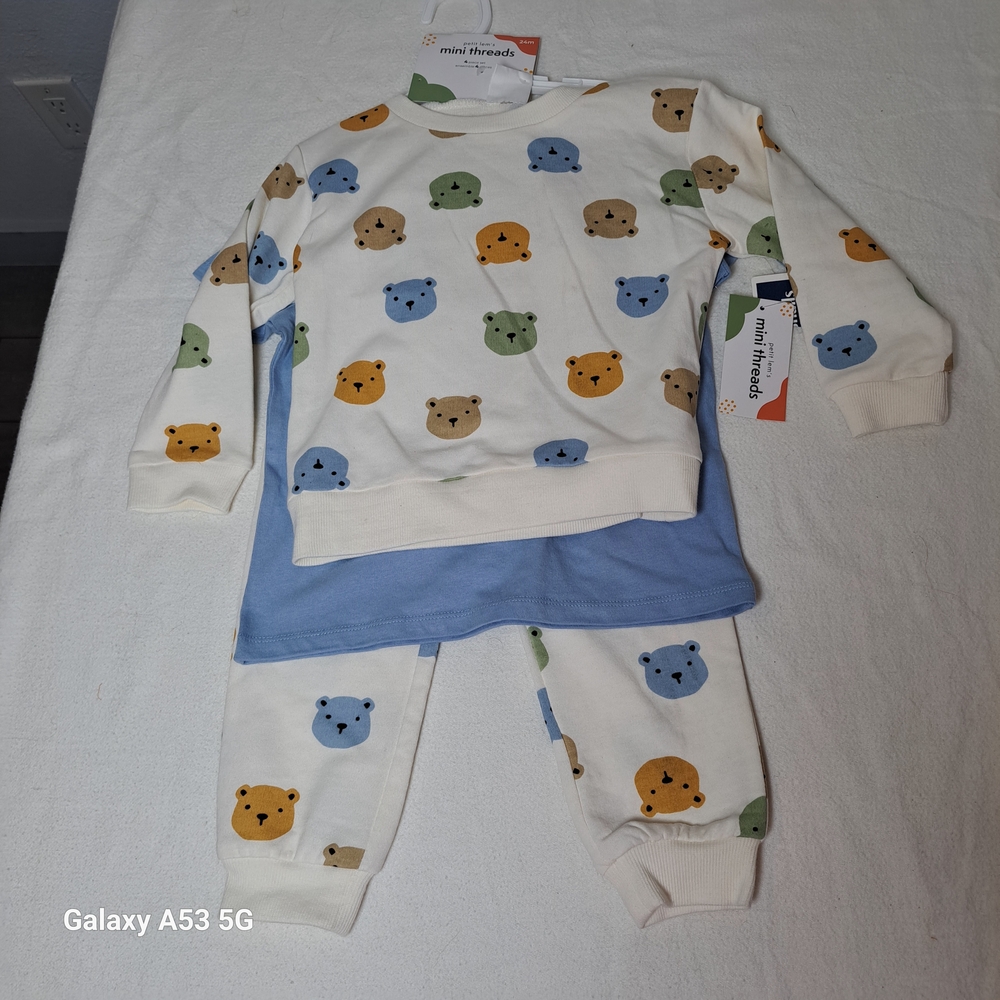 MINI THREADS Kids Pajama Set - White with Multicolor Bear Print